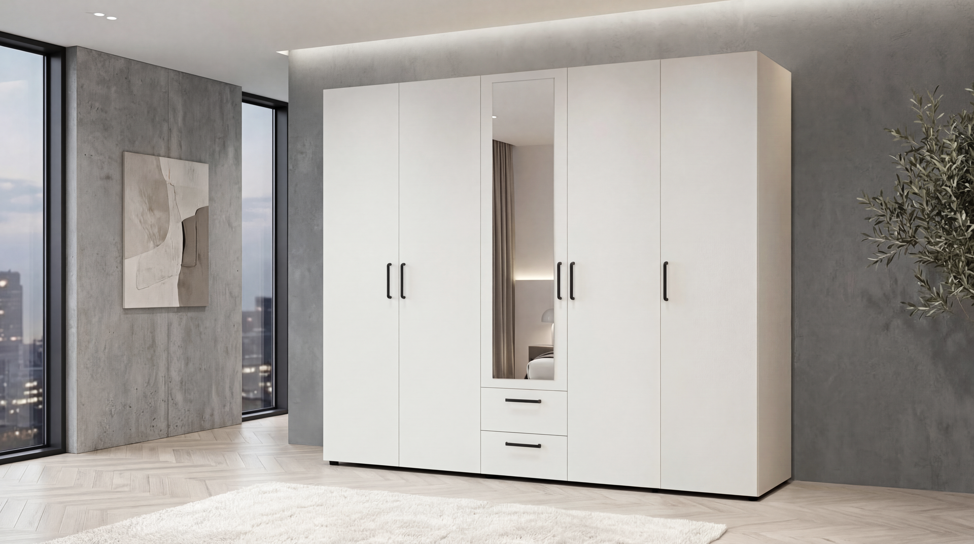 Dulap cu bara pentru umerase si rafturi Bruno XL2, alb  1